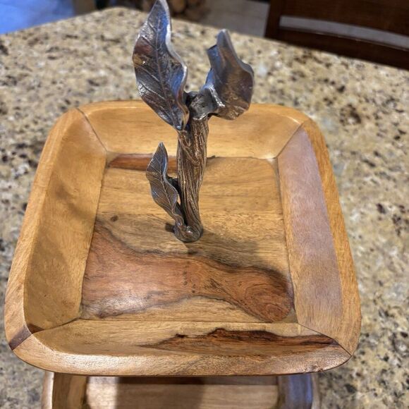 Pier 1 Tray 2 Tiered Hawthorn Leaf Branch Decor Serving‎ Teak Wood - Picture 2 of 8